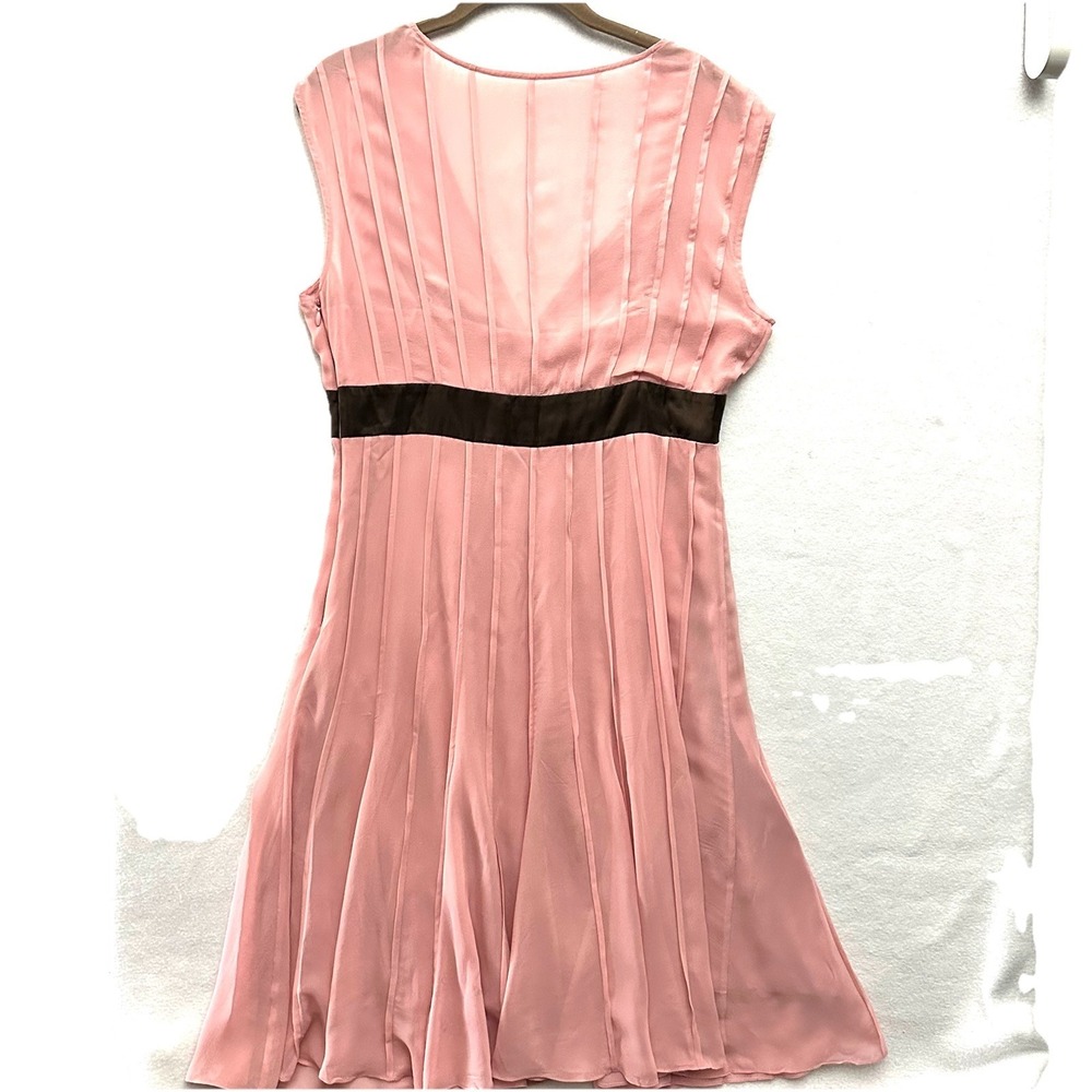 Vintage Y2K BCBG Large L Babydoll 100% Silk Chiffon Petal Pink Chocolate Brown - Picture 9 of 15